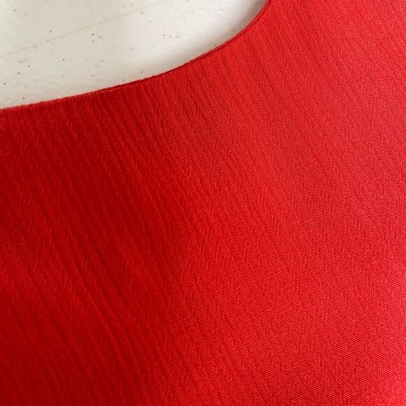 Chicos Crinkle Gauze Flutter Sleeve Capelet Layer Red Orange Blouse Women XL - Picture 7 of 13